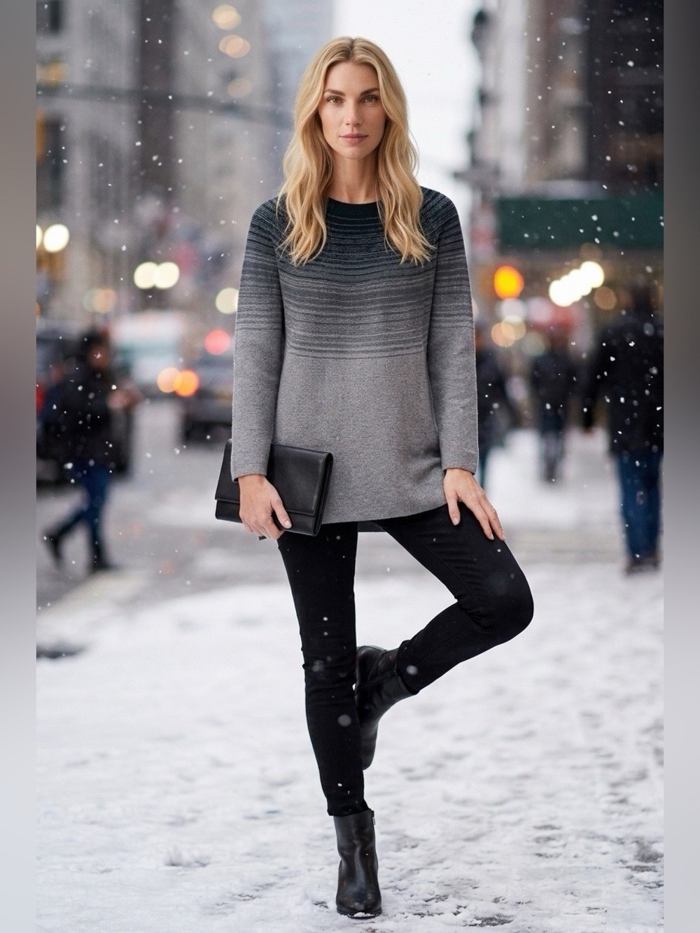 J. Jill Ombre Space-Dye Knit Tunic Sweater - Petite Medium (Teal/Grey) MP NWOTs